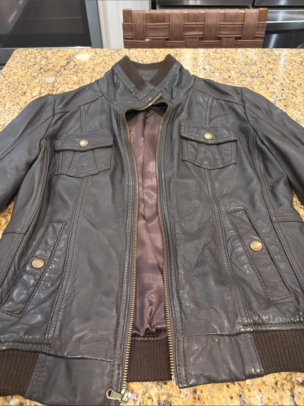 Guess Women's Dark Brown Leather Jacket